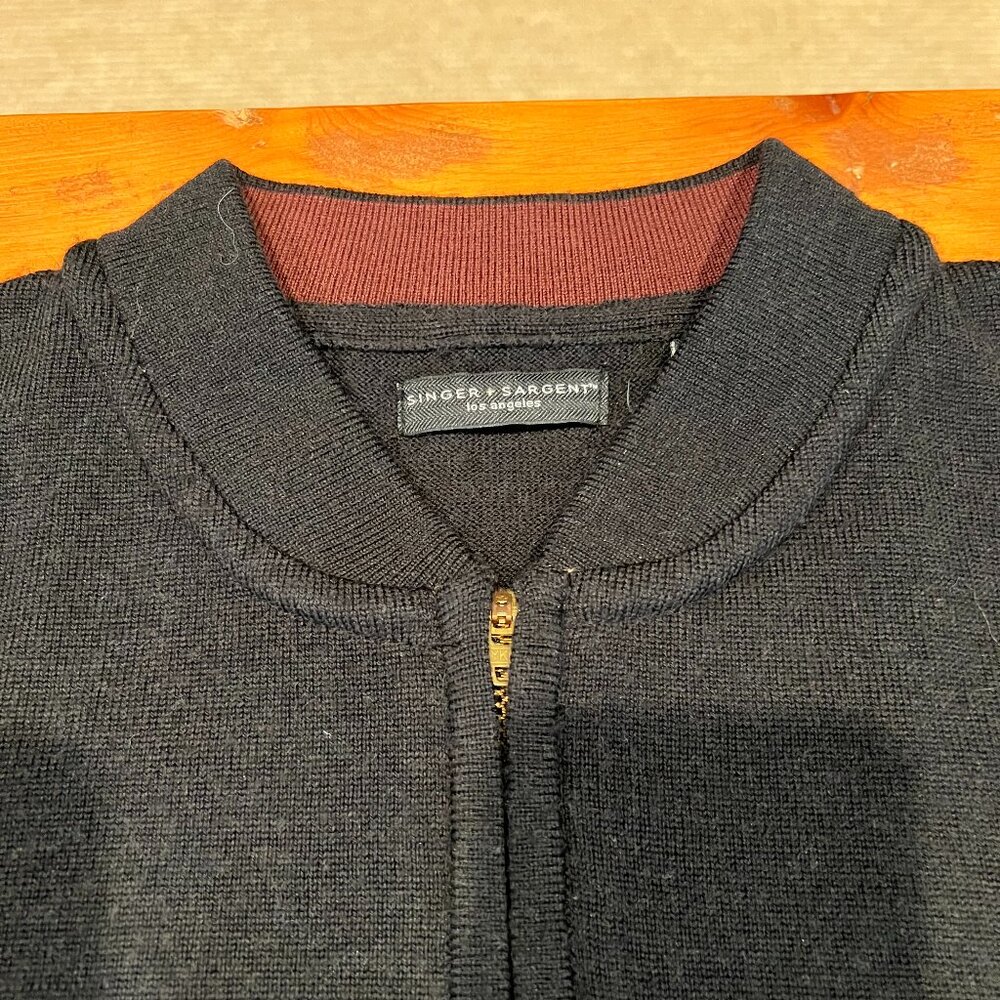 Singer + Sargent Quarter Zip Wool Sweater Black Bomber - Large